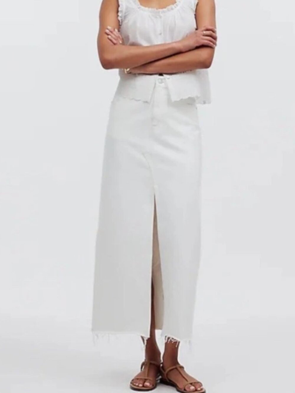 Madewell The Rilee Denim Maxi Skirt Women 30 Tile White Raw Hem
